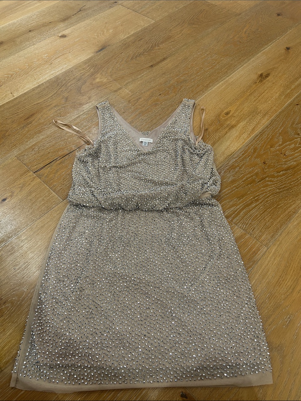 Cache Champagne Beaded Mini Dress